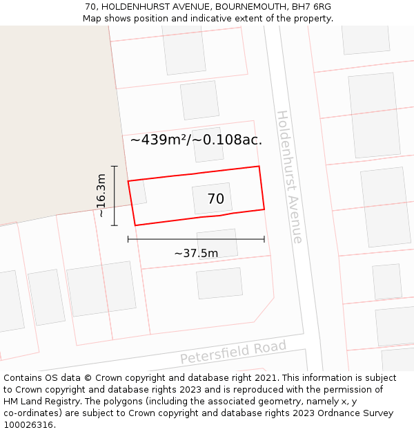70, HOLDENHURST AVENUE, BOURNEMOUTH, BH7 6RG: Plot and title map