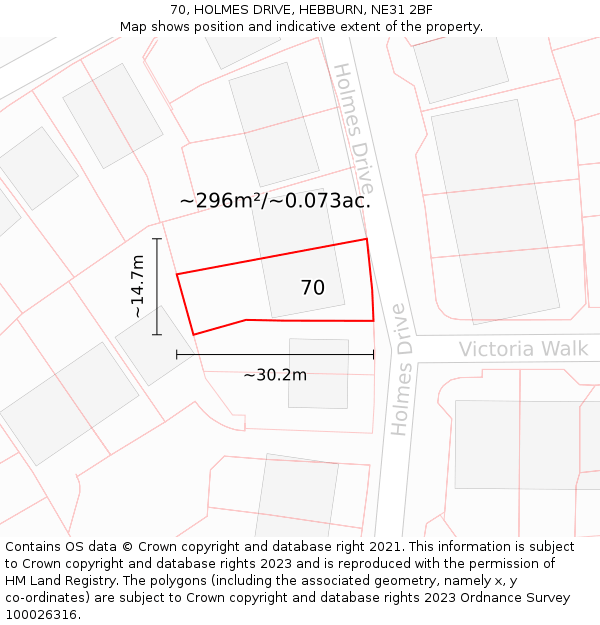 70, HOLMES DRIVE, HEBBURN, NE31 2BF: Plot and title map