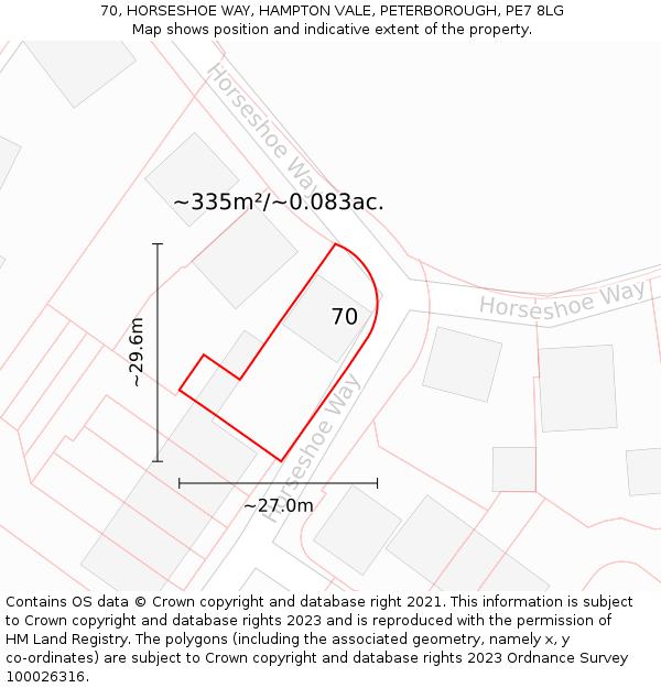70, HORSESHOE WAY, HAMPTON VALE, PETERBOROUGH, PE7 8LG: Plot and title map