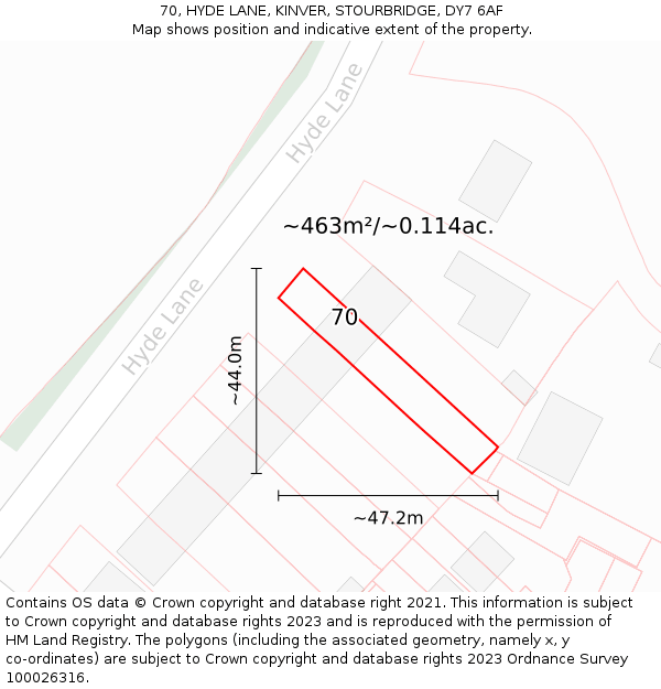 70, HYDE LANE, KINVER, STOURBRIDGE, DY7 6AF: Plot and title map