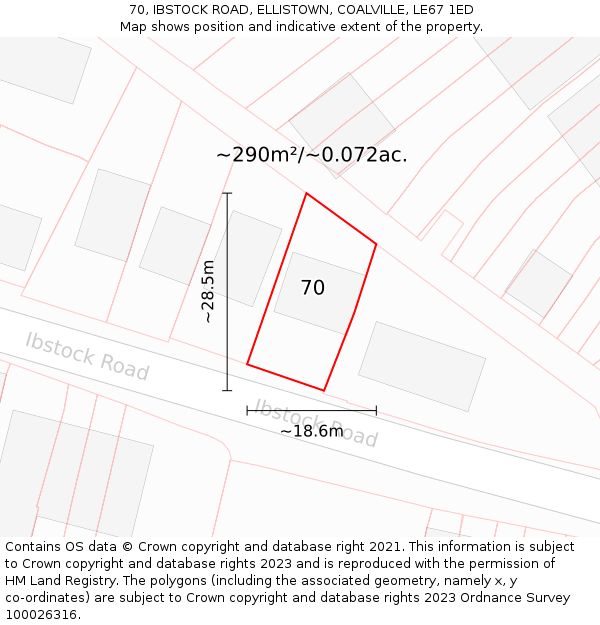 70, IBSTOCK ROAD, ELLISTOWN, COALVILLE, LE67 1ED: Plot and title map