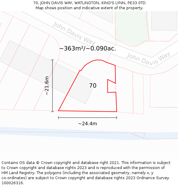 70, JOHN DAVIS WAY, WATLINGTON, KING'S LYNN, PE33 0TD: Plot and title map