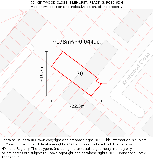 70, KENTWOOD CLOSE, TILEHURST, READING, RG30 6DH: Plot and title map
