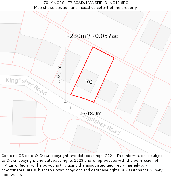 70, KINGFISHER ROAD, MANSFIELD, NG19 6EG: Plot and title map