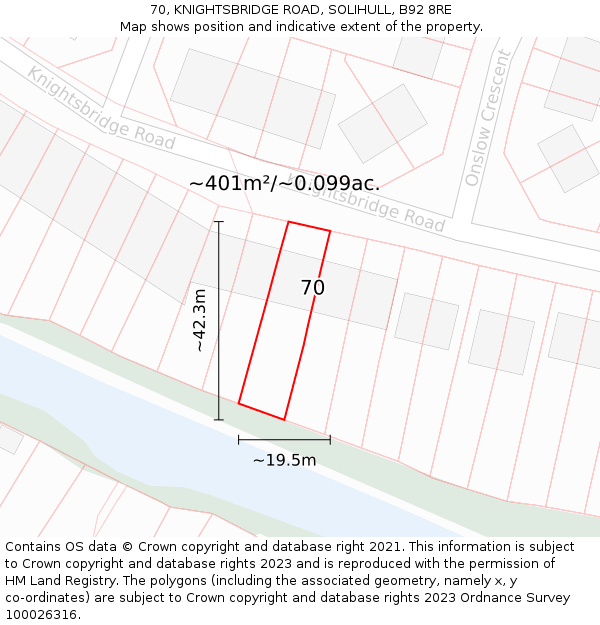 70, KNIGHTSBRIDGE ROAD, SOLIHULL, B92 8RE: Plot and title map
