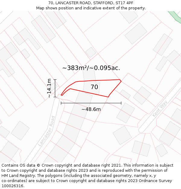 70, LANCASTER ROAD, STAFFORD, ST17 4PF: Plot and title map
