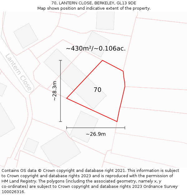 70, LANTERN CLOSE, BERKELEY, GL13 9DE: Plot and title map