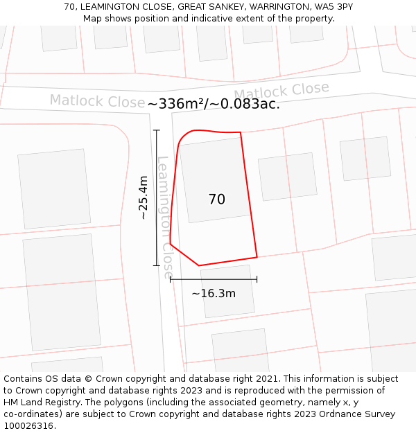 70, LEAMINGTON CLOSE, GREAT SANKEY, WARRINGTON, WA5 3PY: Plot and title map