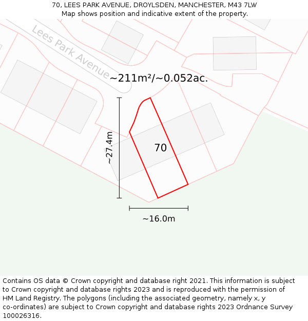 70, LEES PARK AVENUE, DROYLSDEN, MANCHESTER, M43 7LW: Plot and title map