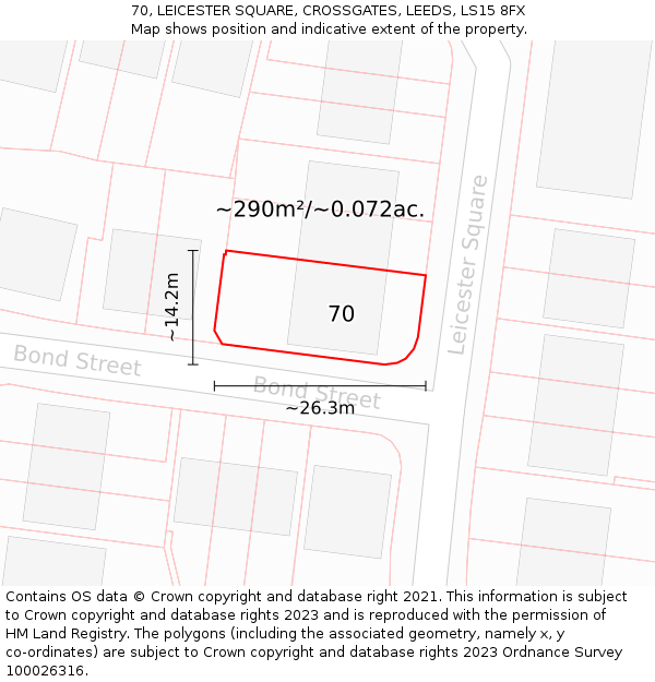 70, LEICESTER SQUARE, CROSSGATES, LEEDS, LS15 8FX: Plot and title map