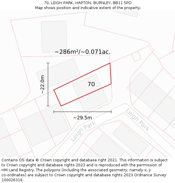 70, LEIGH PARK, HAPTON, BURNLEY, BB11 5PD: Plot and title map