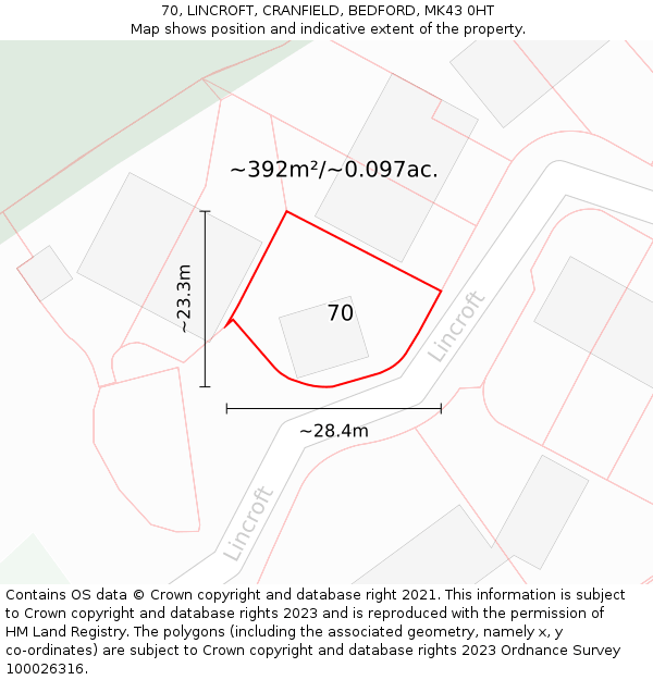 70, LINCROFT, CRANFIELD, BEDFORD, MK43 0HT: Plot and title map