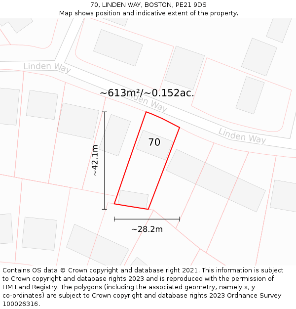 70, LINDEN WAY, BOSTON, PE21 9DS: Plot and title map