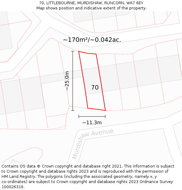 70, LITTLEBOURNE, MURDISHAW, RUNCORN, WA7 6EY: Plot and title map