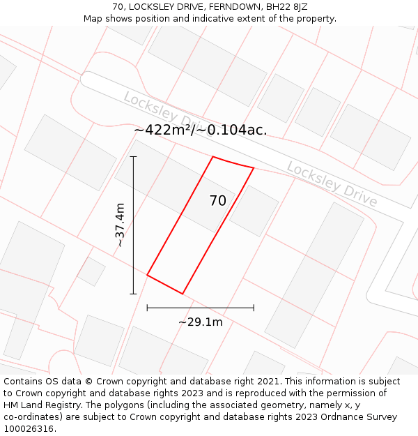 70, LOCKSLEY DRIVE, FERNDOWN, BH22 8JZ: Plot and title map