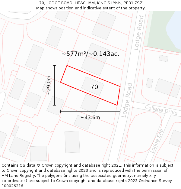 70, LODGE ROAD, HEACHAM, KING'S LYNN, PE31 7SZ: Plot and title map