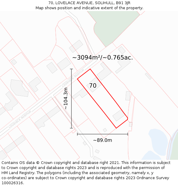 70, LOVELACE AVENUE, SOLIHULL, B91 3JR: Plot and title map