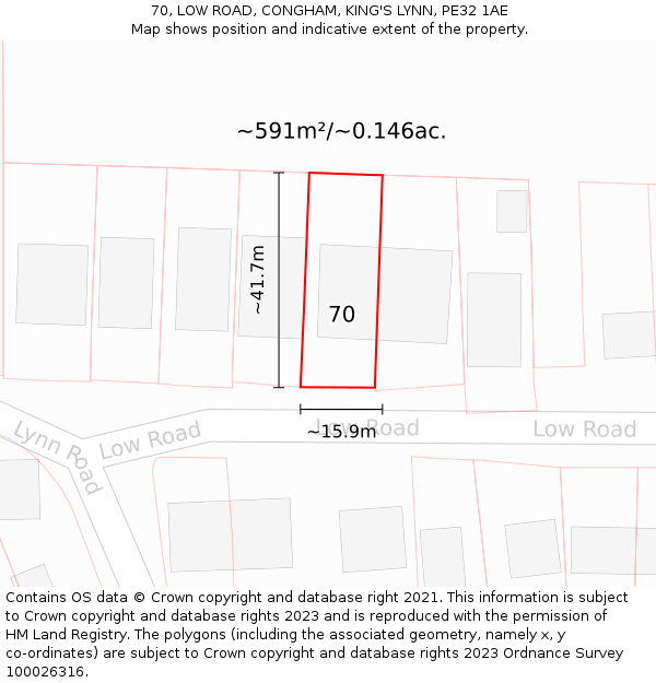 70, LOW ROAD, CONGHAM, KING'S LYNN, PE32 1AE: Plot and title map