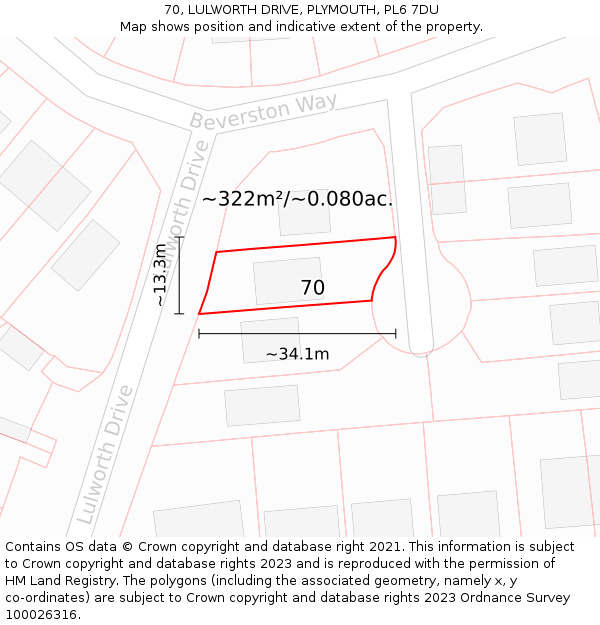 70, LULWORTH DRIVE, PLYMOUTH, PL6 7DU: Plot and title map