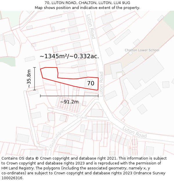 70, LUTON ROAD, CHALTON, LUTON, LU4 9UG: Plot and title map