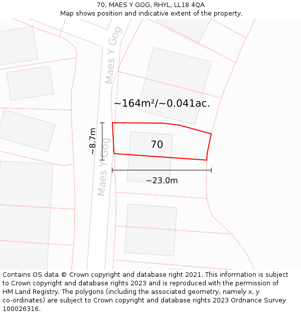 70, MAES Y GOG, RHYL, LL18 4QA: Plot and title map