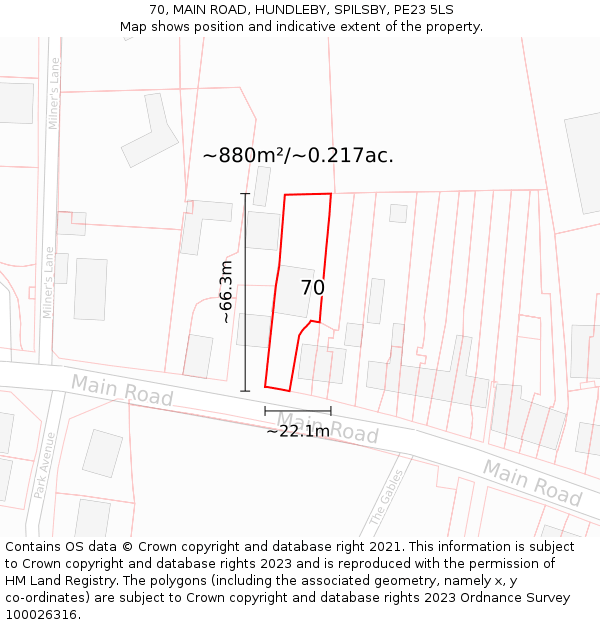 70, MAIN ROAD, HUNDLEBY, SPILSBY, PE23 5LS: Plot and title map