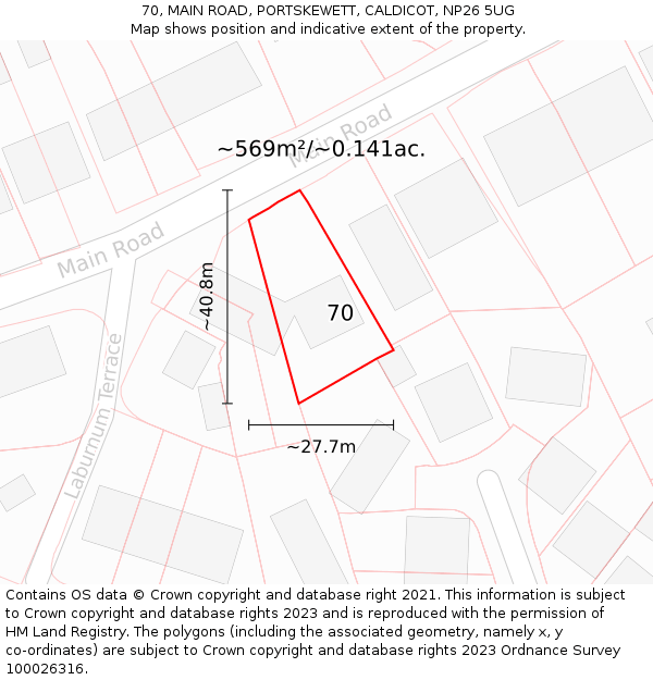70, MAIN ROAD, PORTSKEWETT, CALDICOT, NP26 5UG: Plot and title map