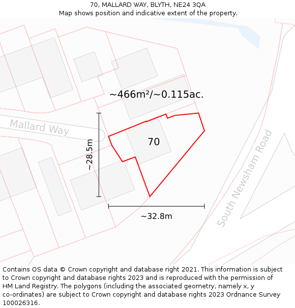 70, MALLARD WAY, BLYTH, NE24 3QA: Plot and title map