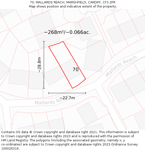 70, MALLARDS REACH, MARSHFIELD, CARDIFF, CF3 2PR: Plot and title map