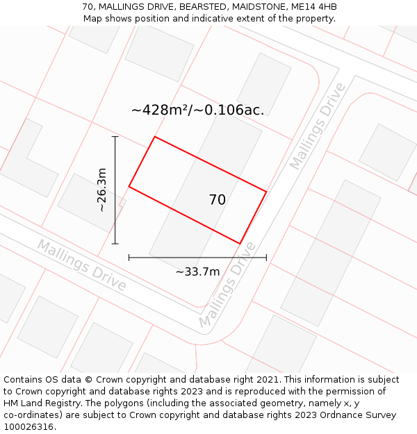 70, MALLINGS DRIVE, BEARSTED, MAIDSTONE, ME14 4HB: Plot and title map