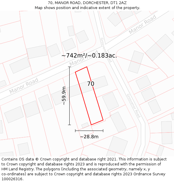 70, MANOR ROAD, DORCHESTER, DT1 2AZ: Plot and title map