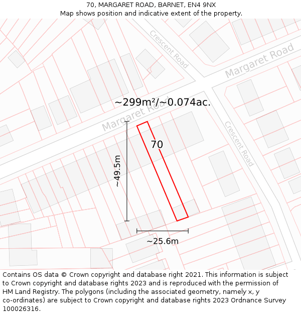 70, MARGARET ROAD, BARNET, EN4 9NX: Plot and title map