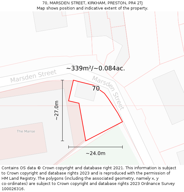 70, MARSDEN STREET, KIRKHAM, PRESTON, PR4 2TJ: Plot and title map