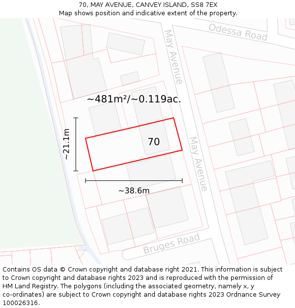 70, MAY AVENUE, CANVEY ISLAND, SS8 7EX: Plot and title map