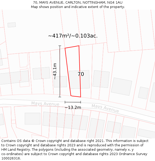 70, MAYS AVENUE, CARLTON, NOTTINGHAM, NG4 1AU: Plot and title map