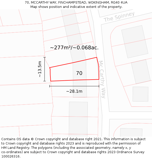 70, MCCARTHY WAY, FINCHAMPSTEAD, WOKINGHAM, RG40 4UA: Plot and title map