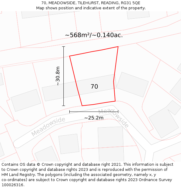 70, MEADOWSIDE, TILEHURST, READING, RG31 5QE: Plot and title map
