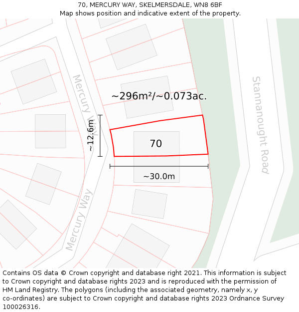 70, MERCURY WAY, SKELMERSDALE, WN8 6BF: Plot and title map