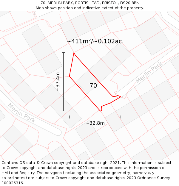 70, MERLIN PARK, PORTISHEAD, BRISTOL, BS20 8RN: Plot and title map