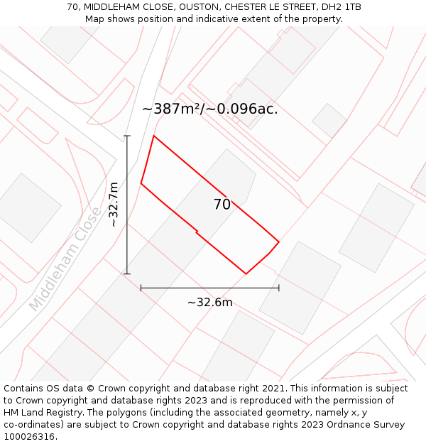 70, MIDDLEHAM CLOSE, OUSTON, CHESTER LE STREET, DH2 1TB: Plot and title map