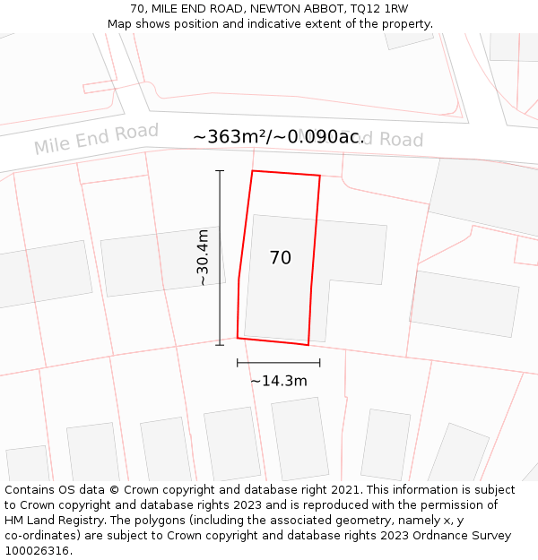 70, MILE END ROAD, NEWTON ABBOT, TQ12 1RW: Plot and title map