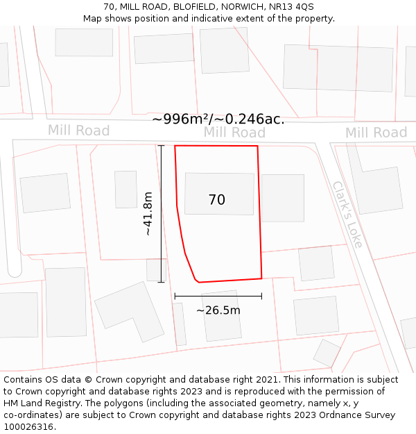70, MILL ROAD, BLOFIELD, NORWICH, NR13 4QS: Plot and title map