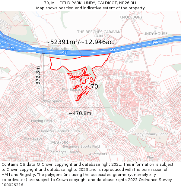 70, MILLFIELD PARK, UNDY, CALDICOT, NP26 3LL: Plot and title map