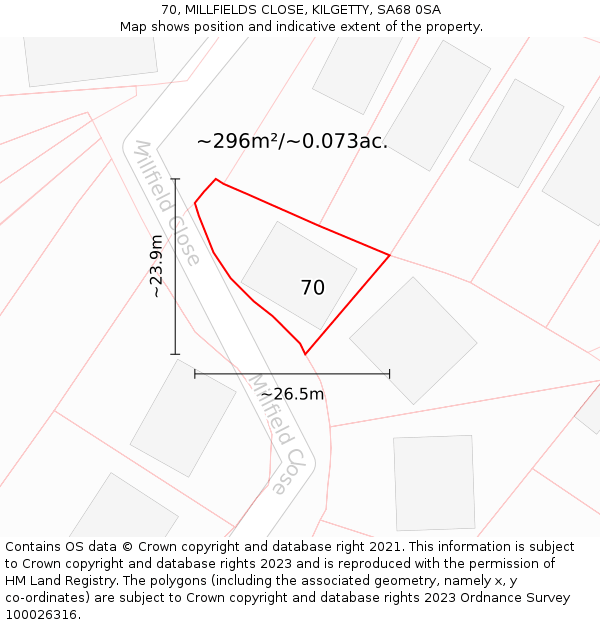 70, MILLFIELDS CLOSE, KILGETTY, SA68 0SA: Plot and title map
