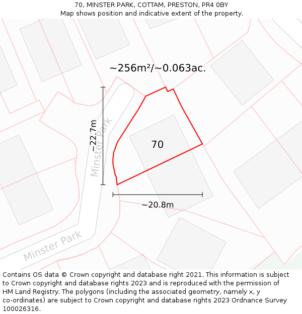 70, MINSTER PARK, COTTAM, PRESTON, PR4 0BY: Plot and title map