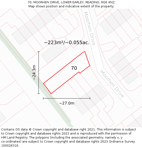 70, MOORHEN DRIVE, LOWER EARLEY, READING, RG6 4NZ: Plot and title map