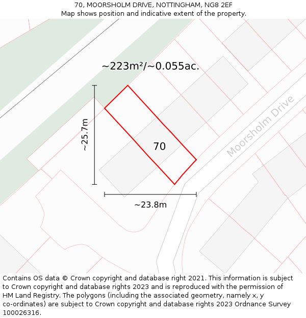70, MOORSHOLM DRIVE, NOTTINGHAM, NG8 2EF: Plot and title map