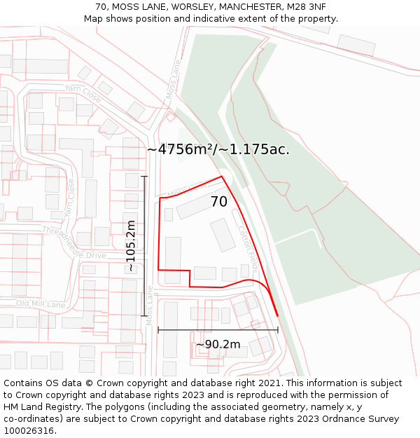 70, MOSS LANE, WORSLEY, MANCHESTER, M28 3NF: Plot and title map