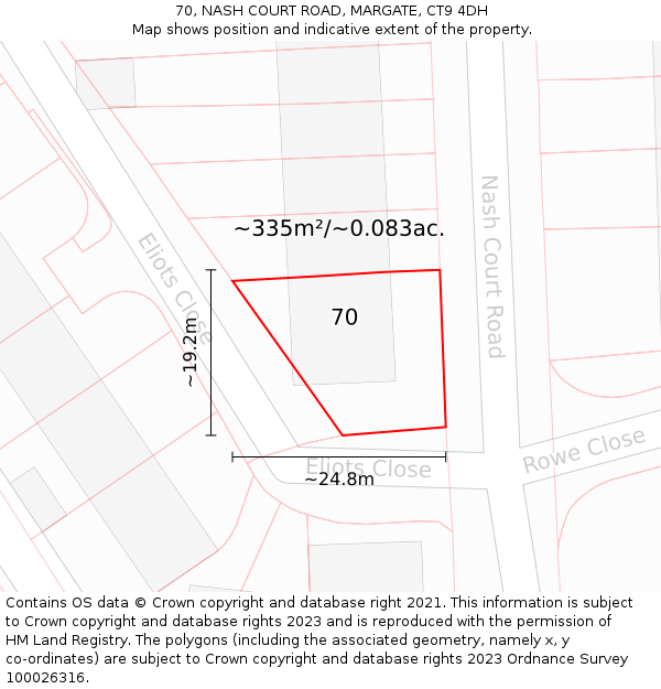 70, NASH COURT ROAD, MARGATE, CT9 4DH: Plot and title map