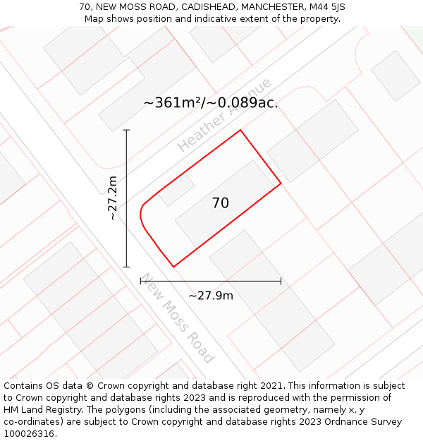 70, NEW MOSS ROAD, CADISHEAD, MANCHESTER, M44 5JS: Plot and title map